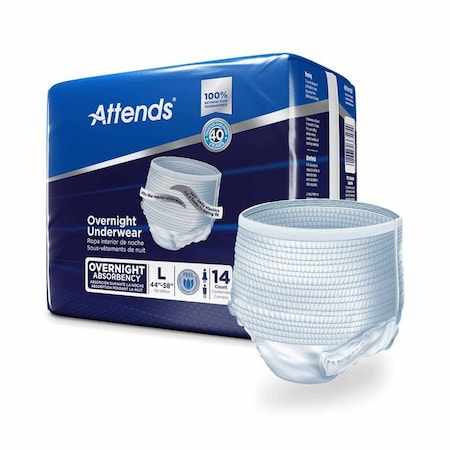 Attends Overnight Unisex Adult Absorbent Underwear Pull On with Tear Away Seams, 14PK APPNT30